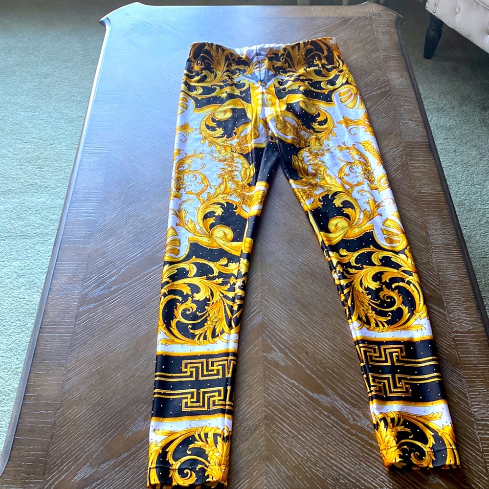 Versace Baroque Gold and Black Leggings